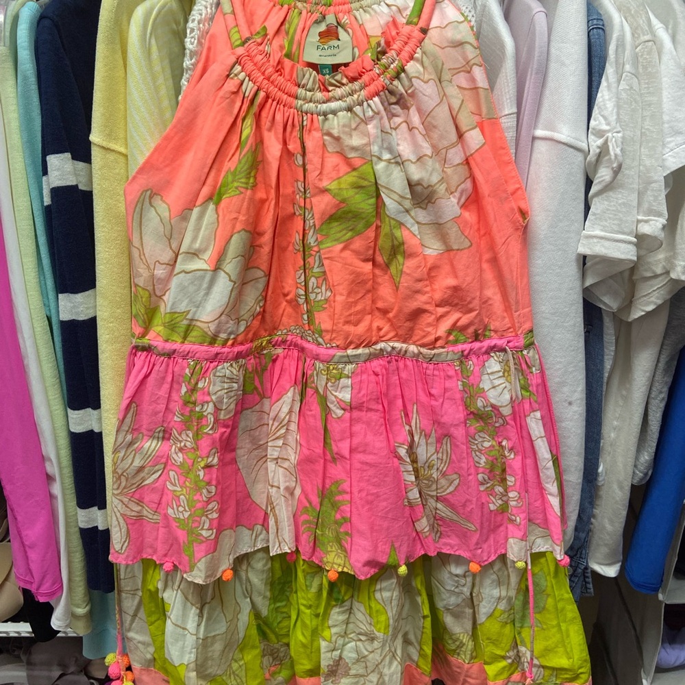 Farm Rio mixed neon garden mini dress with Pom poms XS